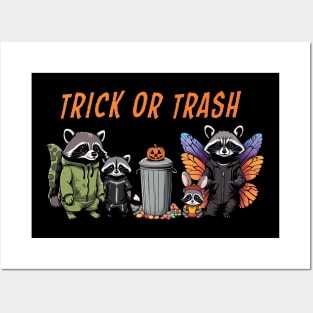 Trick or Trash - Cute Raccoon Family in Halloween Costumes Posters and Art